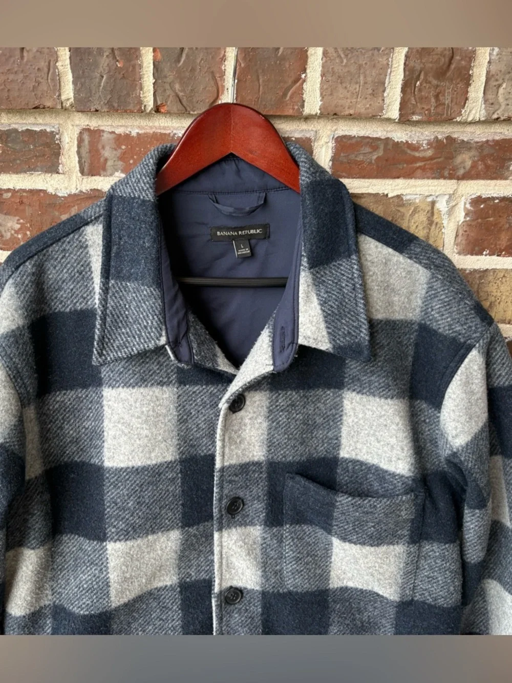 Banana Republic Navy Gray Plaid Heritage Shirt Jacket Shacket Size Large